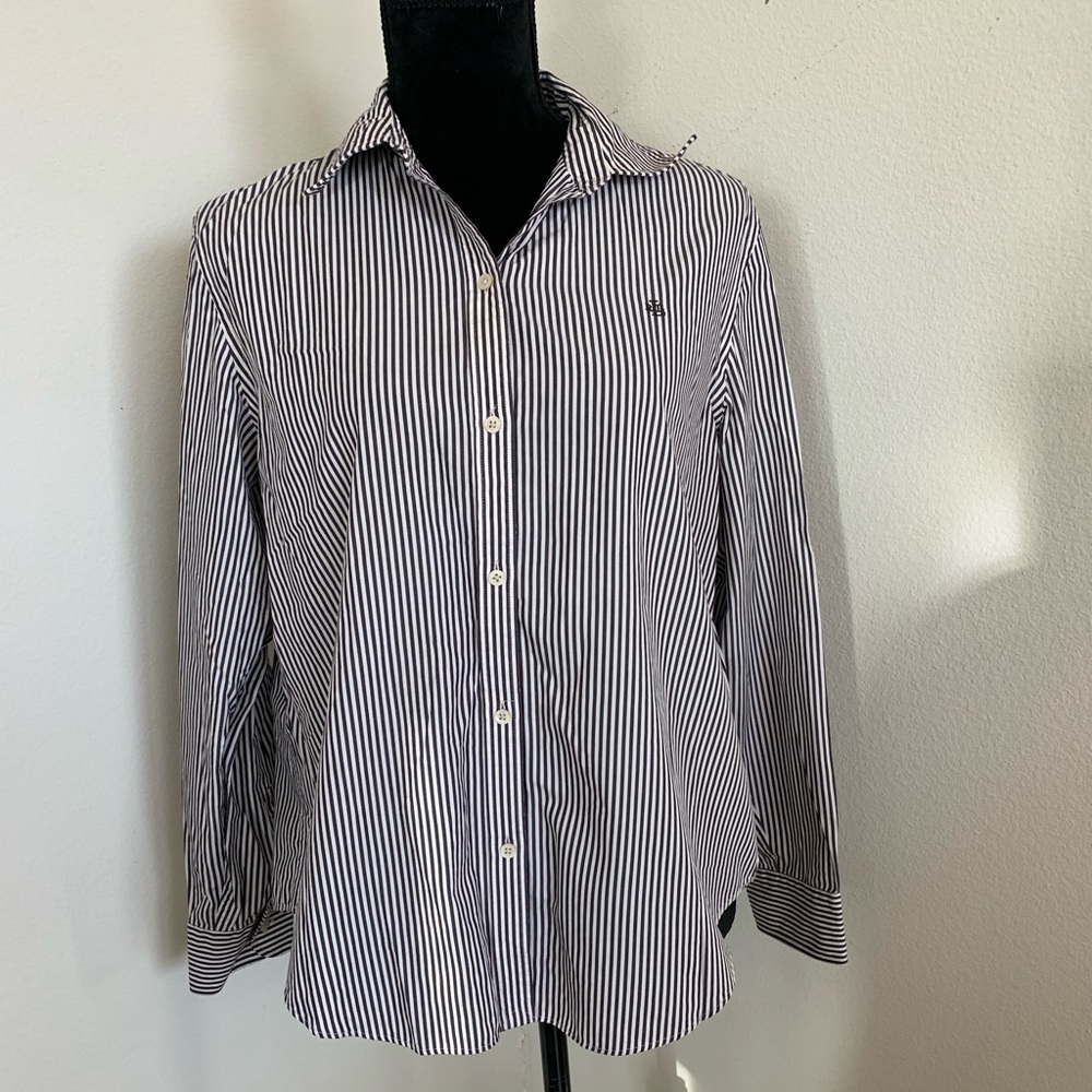 Lauren By Ralph Lauren Striped Button Down Shirt ( Size L)